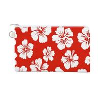 Jubonexis Canvas Wallet Bag,Red and White Hibiscus Flower Print Coin Purse, Zipper Change Purse,Small Cosmetic Bag