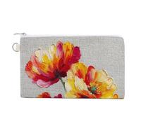 Jubonexis Canvas Wallet Bag,Red and Yellow Poppies Print Coin Purse, Zipper Change Purse,Small Cosmetic Bag