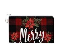 Jubonexis Canvas Wallet Bag,Red Black Plaid Merry Christmas Print Coin Purse, Zipper Change Purse,Small Cosmetic Bag