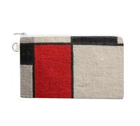 Jubonexis Canvas Wallet Bag,Red Black White Blocks Fabric Pattern Print Coin Purse, Zipper Change Purse,Small Cosmetic Bag