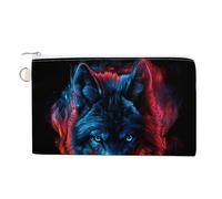 Jubonexis Canvas Wallet Bag,Red Blue Wolf on Fire Print Coin Purse, Zipper Change Purse,Small Cosmetic Bag