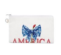 Jubonexis Canvas Wallet Bag,Red Cherries with Blue Bow Print Coin Purse, Zipper Change Purse,Small Cosmetic Bag