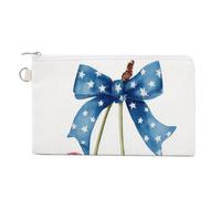 Jubonexis Canvas Wallet Bag,Red Cherries with Blue Star Bow Print Coin Purse, Zipper Change Purse,Small Cosmetic Bag