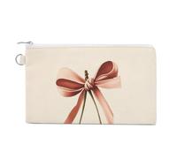 Jubonexis Canvas Wallet Bag,Red Cherries with Long Bow Print Coin Purse, Zipper Change Purse,Small Cosmetic Bag