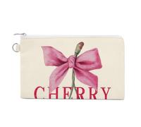 Jubonexis Canvas Wallet Bag,Red Cherries with Pink Bow Print Coin Purse, Zipper Change Purse,Small Cosmetic Bag