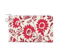 Jubonexis Canvas Wallet Bag,Red Flower Floral Print Coin Purse, Zipper Change Purse,Small Cosmetic Bag