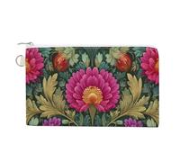Jubonexis Canvas Wallet Bag,Red Flower Pattern Victorian Print Coin Purse, Zipper Change Purse,Small Cosmetic Bag