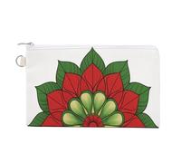 Jubonexis Canvas Wallet Bag,Red Grenn Mandala Flower Print Coin Purse, Zipper Change Purse,Small Cosmetic Bag