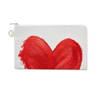 Jubonexis Canvas Wallet Bag,Red Heart on White Print Coin Purse, Zipper Change Purse,Small Cosmetic Bag