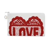 Jubonexis Canvas Wallet Bag,Red Lace Words Love Print Coin Purse, Zipper Change Purse,Small Cosmetic Bag