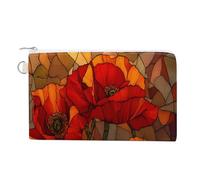 Jubonexis Canvas Wallet Bag,Red Poppies Stained Glass Print Coin Purse, Zipper Change Purse,Small Cosmetic Bag