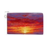 Jubonexis Canvas Wallet Bag,Red Sunset Over Field of Poppies Print Coin Purse, Zipper Change Purse,Small Cosmetic Bag