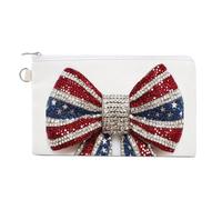 Jubonexis Canvas Wallet Bag,Red White Blue American Flag Bow Print Coin Purse, Zipper Change Purse,Small Cosmetic Bag