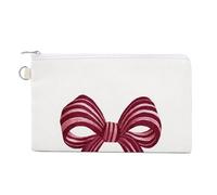 Jubonexis Canvas Wallet Bag,Red White Striped Ribbon Bow Print Coin Purse, Zipper Change Purse,Small Cosmetic Bag