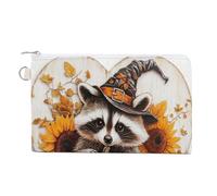 Jubonexis Canvas Wallet Bag,Retro Wooden Sign Raccoon Pumpkin Print Coin Purse, Zipper Change Purse,Small Cosmetic Bag