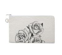 Jubonexis Canvas Wallet Bag,Rose Heads in Black and White Print Coin Purse, Zipper Change Purse,Small Cosmetic Bag