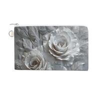 Jubonexis Canvas Wallet Bag,Roses White and Gray Print Coin Purse, Zipper Change Purse,Small Cosmetic Bag