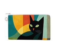 Jubonexis Canvas Wallet Bag,Simple Black Cat Minimalistic Print Coin Purse, Zipper Change Purse,Small Cosmetic Bag