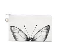 Jubonexis Canvas Wallet Bag,Simple Butterfly Black and White Print Coin Purse, Zipper Change Purse,Small Cosmetic Bag