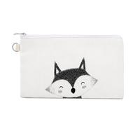 Jubonexis Canvas Wallet Bag,Simple Fox Black and White Print Coin Purse, Zipper Change Purse,Small Cosmetic Bag