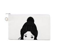Jubonexis Canvas Wallet Bag,Simple Lady Black and White Print Coin Purse, Zipper Change Purse,Small Cosmetic Bag