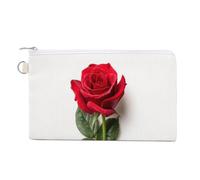 Jubonexis Canvas Wallet Bag,Single Red Rose with Green Stem Print Coin Purse, Zipper Change Purse,Small Cosmetic Bag
