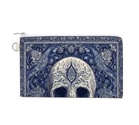 Jubonexis Canvas Wallet Bag,Skull Motif White Dark Blue Tones Print Coin Purse, Zipper Change Purse,Small Cosmetic Bag