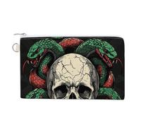 Jubonexis Canvas Wallet Bag,Skull with Multiple Snake Heads Print Coin Purse, Zipper Change Purse,Small Cosmetic Bag