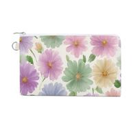 Jubonexis Canvas Wallet Bag,Small Daisy Flowers Pastel Watercolor Print Coin Purse, Zipper Change Purse,Small Cosmetic Bag