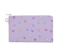 Jubonexis Canvas Wallet Bag,Small Pastel Hearts Scattered on Light Purple Print Coin Purse, Zipper Change Purse,Small Cosmetic Bag