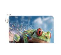 Jubonexis Canvas Wallet Bag,Small Tree Frog Flying Through The Sky Print Coin Purse, Zipper Change Purse,Small Cosmetic Bag