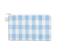 Jubonexis Canvas Wallet Bag,Soft Light Blue White Checker Watercolor Print Coin Purse, Zipper Change Purse,Small Cosmetic Bag