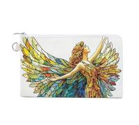 Jubonexis Canvas Wallet Bag,Stained Glass Angel with Wings Print Coin Purse, Zipper Change Purse,Small Cosmetic Bag