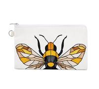 Jubonexis Canvas Wallet Bag,Stained Glass Bee Wings Spread Print Coin Purse, Zipper Change Purse,Small Cosmetic Bag