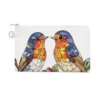Jubonexis Canvas Wallet Bag,Stained Glass Bird Couple with Flower Print Coin Purse, Zipper Change Purse,Small Cosmetic Bag