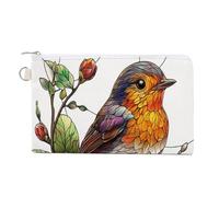 Jubonexis Canvas Wallet Bag,Stained Glass Bird with Flower Print Coin Purse, Zipper Change Purse,Small Cosmetic Bag