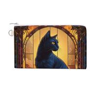 Jubonexis Canvas Wallet Bag,Stained Glass Black Cat with Red Roses Print Coin Purse, Zipper Change Purse,Small Cosmetic Bag