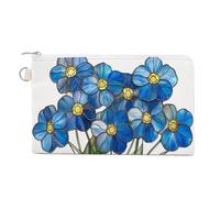 Jubonexis Canvas Wallet Bag,Stained Glass Cluster of Blue Flowers Print Coin Purse, Zipper Change Purse,Small Cosmetic Bag