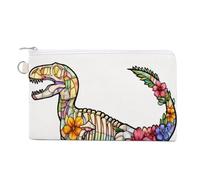 Jubonexis Canvas Wallet Bag,Stained Glass Dinosaur Skeleton Print Coin Purse, Zipper Change Purse,Small Cosmetic Bag