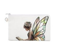 Jubonexis Canvas Wallet Bag,Stained Glass Fairy Reading Books Print Coin Purse, Zipper Change Purse,Small Cosmetic Bag