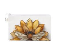 Jubonexis Canvas Wallet Bag,Stained Glass Honey Bee on Sunflower Print Coin Purse, Zipper Change Purse,Small Cosmetic Bag