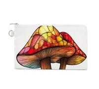 Jubonexis Canvas Wallet Bag,Stained Glass Mushroom Colorful Print Coin Purse, Zipper Change Purse,Small Cosmetic Bag