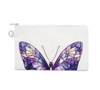 Jubonexis Canvas Wallet Bag,Stained Glass Purple and Blue Butterfly Print Coin Purse, Zipper Change Purse,Small Cosmetic Bag