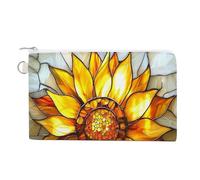 Jubonexis Canvas Wallet Bag,Stained Glass Sunflower Cheerful Floral Print Coin Purse, Zipper Change Purse,Small Cosmetic Bag