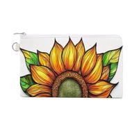 Jubonexis Canvas Wallet Bag,Stained Glass Sunflower Golden Yellow Orange Print Coin Purse, Zipper Change Purse,Small Cosmetic Bag