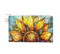 Jubonexis Canvas Wallet Bag,Stained Glass Sunflower Translucent Golden Yellow Print Coin Purse, Zipper Change Purse,Small Cosmetic Bag