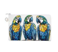 Jubonexis Canvas Wallet Bag,Stained Glass Three Parrots Print Coin Purse, Zipper Change Purse,Small Cosmetic Bag