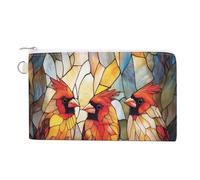 Jubonexis Canvas Wallet Bag,Stained Glass Three Red Birds Print Coin Purse, Zipper Change Purse,Small Cosmetic Bag