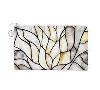 Jubonexis Canvas Wallet Bag,Stained Glass White Flower Silver Swirls Print Coin Purse, Zipper Change Purse,Small Cosmetic Bag