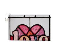 Jubonexis Canvas Wallet Bag,Stained Glass Words Love Pink Heart Shape Print Coin Purse, Zipper Change Purse,Small Cosmetic Bag